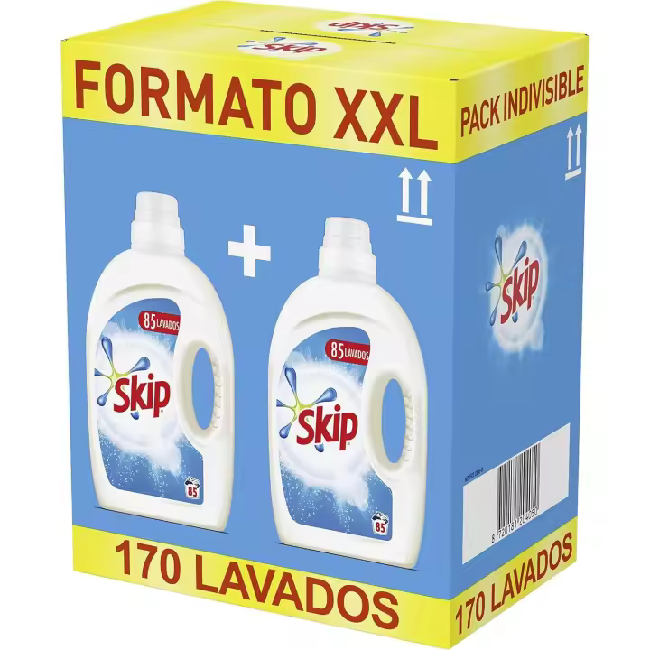 Detergente Líquido Skip XXL - Pack Ahorro 2 Unidades (170 Lavados) - Limpieza Profunda, Quita Manchas y Fragancia Fresca - 1