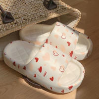 Sandalias De Mujer Con Diseño De Estampado De Amor Y Suela Gruesa Para Interior Y Playa Cómodas Plataforma Medio Tacón Para Verano Parejas - details 2