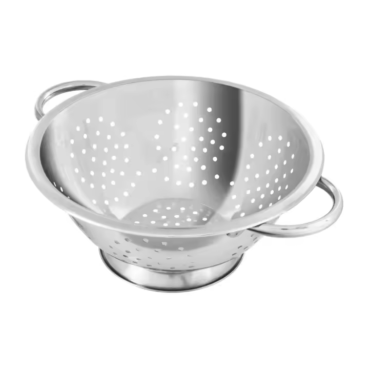 Fackelmann Colador de Cocina y Escurridor en acero inoxidable uso idóneo para escurrir ensalada, pasta, arroz, legumbres y verduras con asas laterales para coger y peana estable, 24cm - 1