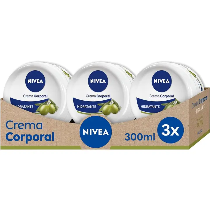 NIVEA Crema Corporal Aceite de Oliva - Hidratación Intensiva - Piel Suave y Radiante  Pack de 3 x 300 ml - 1