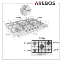 AREBOS Placa de gas de 5 fogones | Vitrocerámica | Autosuficiente - details 7