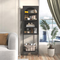 Gabinete Estantería Metal with Puerta de Vidrio Temperado | 5 Grados + 3 Estantes Ajustables | Estructura Robusta para Cocina, Comedor, Sala y Baño | Dimensiones 160x50x35 cm - details 0
