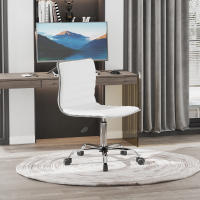 HOMCOM Silla de Oficina sin Brazos Silla de Escritorio Giratoria con Altura Ajustable Silla para Estudio Tapizada en PU Carga 120 kg Blanco - details 1