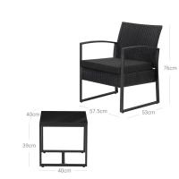 Conjunto de muebles de ratán para jardín de 3 piezas, incluye 2 sillas y 1 mesa de centro, fácil montaje, perfecto para balcón y terraza, disponible en negro y beige, negro y blanco, todo negro - details 19
