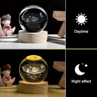Lámpara De Noche LED 3D Galaxia Cristal Bola Patrón De Luna Saturno Y Papas Muñeco Luz Base USB Para Decoración De Habitación Y Hogar - details 5