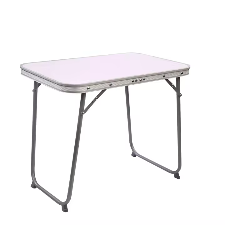 Maxia Market - Mesa de Camping Plegable de Acero con encimera 3 colores: Blanco, efecto madera gris y efecto madera nogal marrón - 1