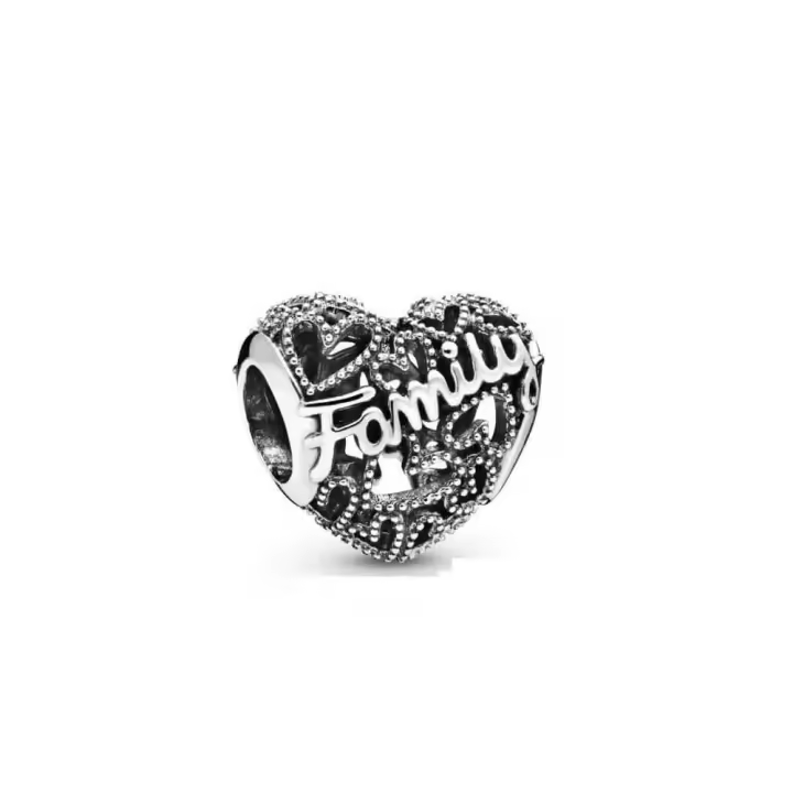 PANDORA Charm Corazón Familia Inscripción Elegante Joyería Infantil - 1