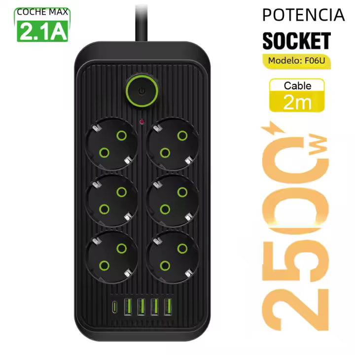Cable de extensión de enchufe de la UE, Tira de Alimentación Eléctrica with USB type C PD, adaptador de filtro de Red de carga - 1