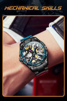 Reloj Mecánico Automático Para Hombre OUPINKE 3196 Acero Inoxidable Negro Luminoso Y Resistente Al Agua De 50M Con Esfera Skeleton Y Correa De Acero Inoxidable - details 3