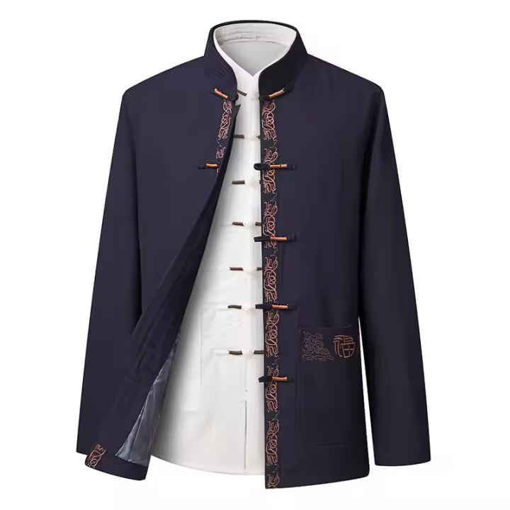 Tang Suit Para Hombres Estilo Chino Con Bordado De Puerta De Anciano Primavera Otoño Traje Hanfu Con Polo Y Pantalones - 1