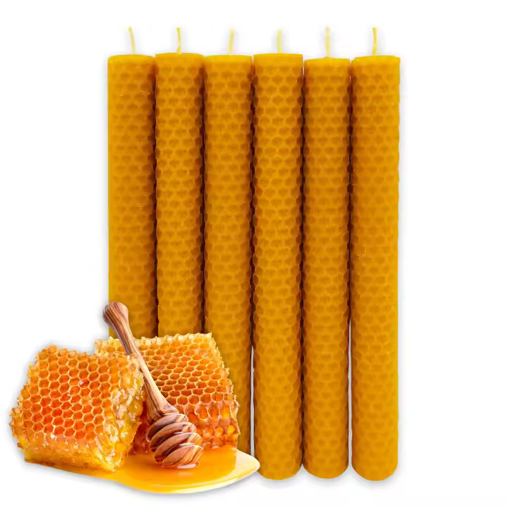 LAMARE Vela de Miel de Abeja Natural 100% Cera de Abeja Pura - Ideal Ritual Días 11 y 22 - (Pack de 6, 20 cm longitud - 2 cm diámetro) - ORIGEN ESPAÑOL - SIN PARAFINA - 100% artesanal y natural - 1