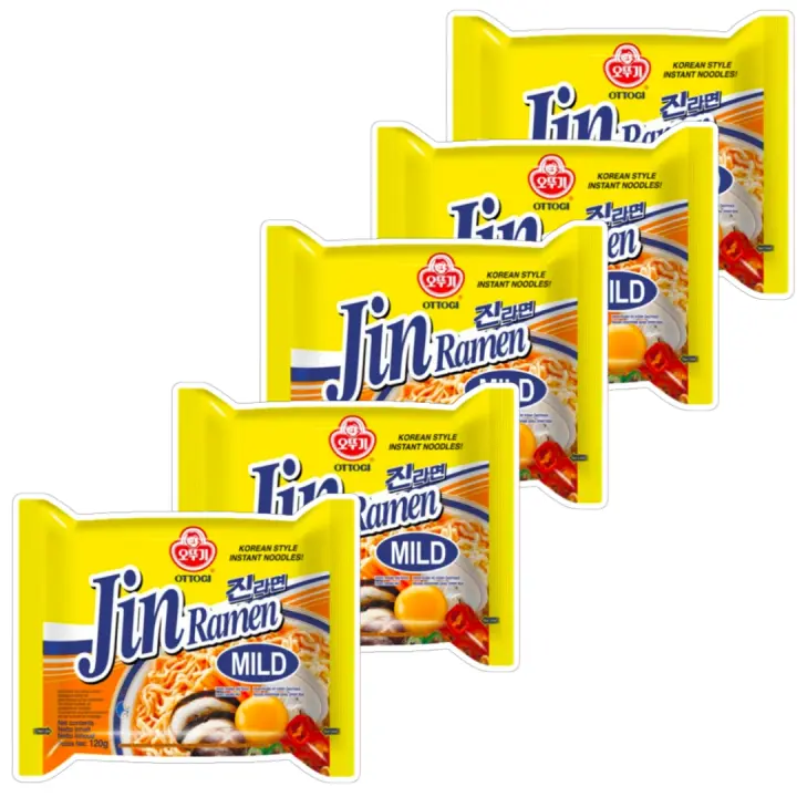 Jin Ramen Coreano Ottogi Pack 5 - Sabor Original, Picante, Veggie o Gambas, Autentico y delicioso, Envió Gratis - 1