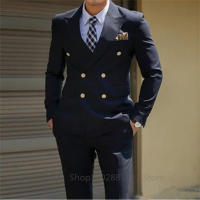 Traje Azul Oscuro 2024 Para Hombre Ajustado Personalizable Dos Botones 2 Piezas Trajes De Boda Formal Negocios Conjunto De Chaqueta Y Pantalones - details 1
