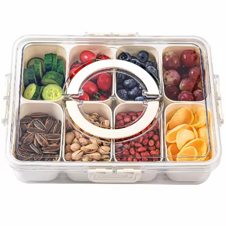 Tenedor De Servicio Dividido Con Manija 8 Compartimentos Caja De Snacks Para Caramelos Frutas Galletas Eventos Y Bodas - 1