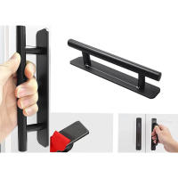 Manija De Gabinete De Acero Inoxidable 1 Pieza Adhesiva Sin Perforar Con Cinta Doble Fijación Negro Y Plateado Para Puertas Y Cajones Moderna - details 1