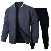 Conjunto De Sudadera Y Chaqueta Ligera Para Hombre En Color Sólido Estilo Casual Con Cierre De Cremallera Pantalones Con Cierre Elástico Streetwear Para La Vida Diaria - details 2