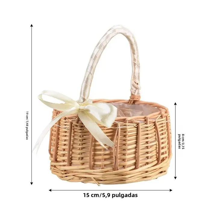 Cesta De Flores Hecha a Mano De Rotura Cesta De Almacenamiento De Paja Para Decoración De Boda Y Hogar Cesta De Novia Ecológica Y Rustica - 1