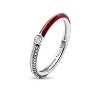 PANDORA ME Anillo de plata de ley con engaste pavé y rojo, con circonita cúbica transparente y esmalte rojo，Viene con un embalaje de caja de regalo completo. - details 1
