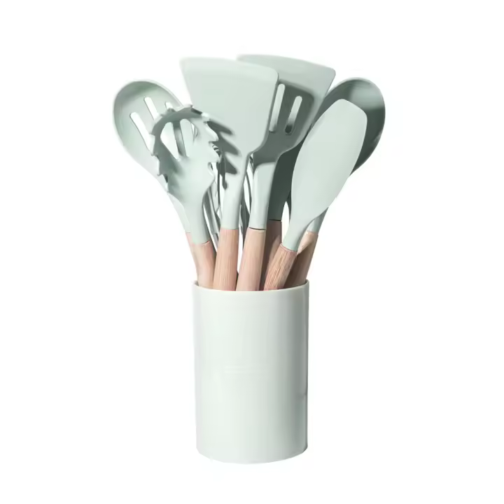 Juego De 12 Piezas De Utensilios De Cocina Ecológicos With Mango De Madera Y Silicona No Adherente Resistentes Al Calor Espátula Y Cuchara Para Sartén - 1