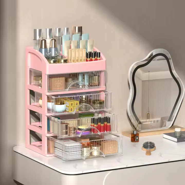 Organizador de maquillaje para tocador, organizador de encimera grande con cajones, almacenamiento de cosméticos para el cuidado de la piel, pinceles, sombras de ojos, lociones, lápiz labial, esmalte de uñas. Ideal para tocador, baño, dormitorio. - 1