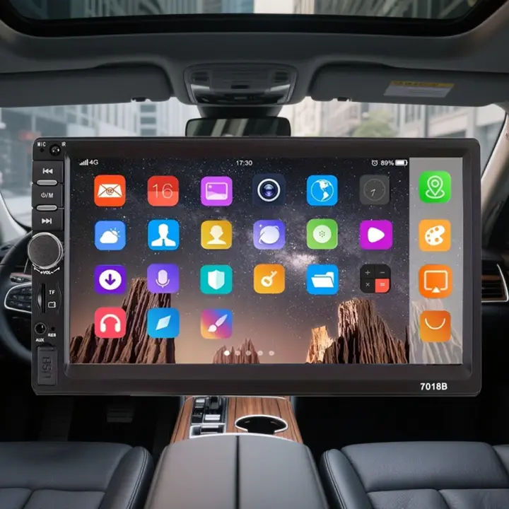 2Din Car Stereo - Pantalla 7" Full Color, CarPlay 7018 Inalámbrico, Reproducción Multimedia MP3/WMA, Cámara Trasera - 1