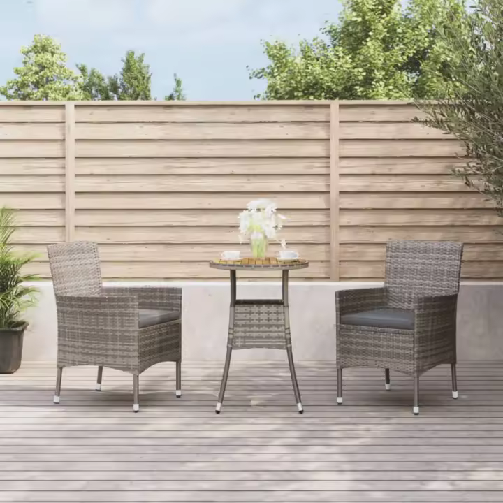 3 piezas Garden Bistro Set con Fundas de Polyrattan Gris - 1
