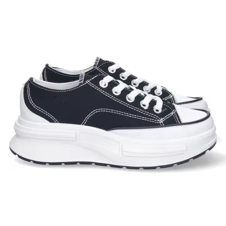 Davinia Shoes Zapatilla Plana para Mujer, Comoda, Estilo Bamba, Material de Lona, de Plataforma, y Cierre de Cordones Shoes&Blues.es HB-0361-Negro - 1