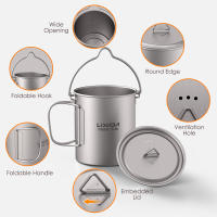 Set De Utensilios De Cocina De Titanio Lixada 750ml Olla 350ml Taza Con Tapa Mango Plegable Cuchara Plegable Para Camping - details 2
