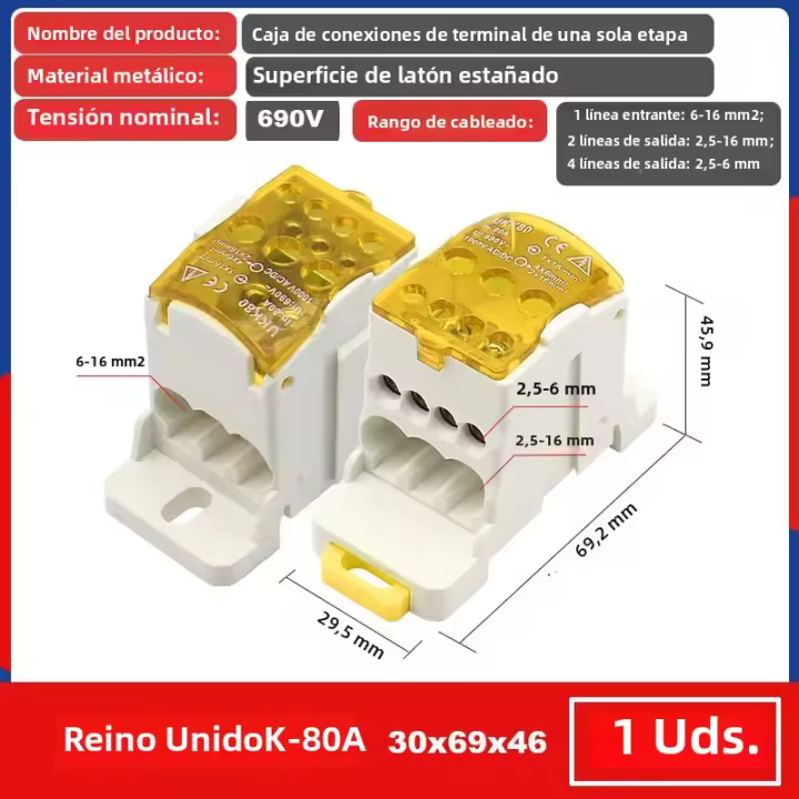 UKK Caja De Divisor De Fases Single-Stage 80/125A Conector De Cable Para Hogar Multi-Salida Bloque Terminal De Rail Alta Corriente - 1