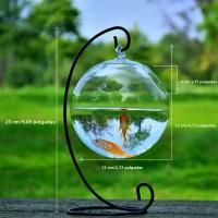 Acuario De Vidrio Transparente Con Soporte Para Decoración De Hogar Forma Redonda/Rectangular Vaso De Peces Con Soporte De Colgante - details 1