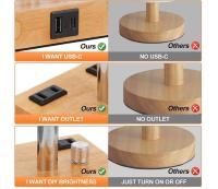Lámpara de mesa con Atención continua y perilla con Puerto de Carga, equipada para dormitorio, Sala de estar, lámpara de Noche, Pantalla de Tela With BASE DE Veta de Madera with bombilla - details 3