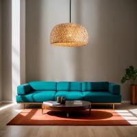 Lámpara Colgante De Estilo Boho Chic Hecha a Mano Con Sombrilla De Tela Y Techo De Rattan Luz De Techo De Montaje En Plano Farmhouse Sin Fuente Incluida - details 3