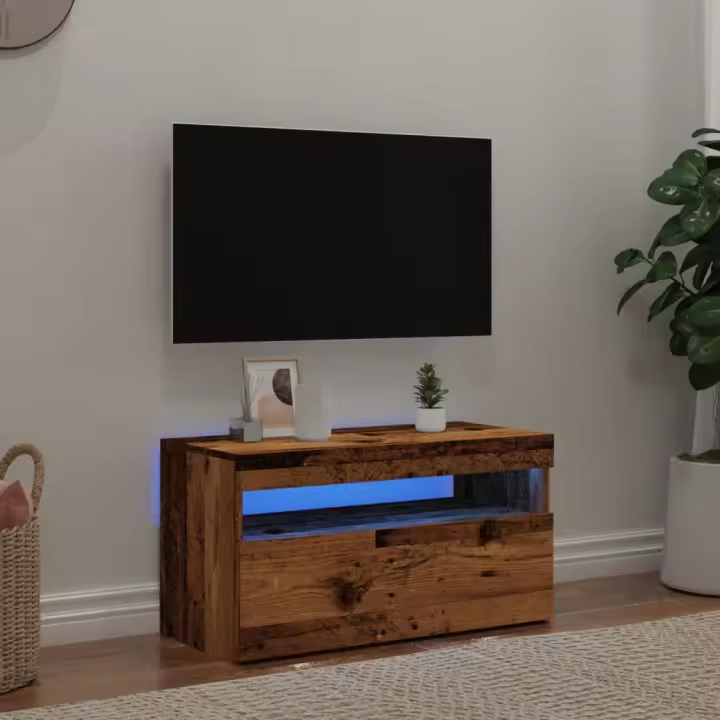 vidaXL Mueble TV luces LED madera ingeniería envejecida 75x35x40 cm - 1