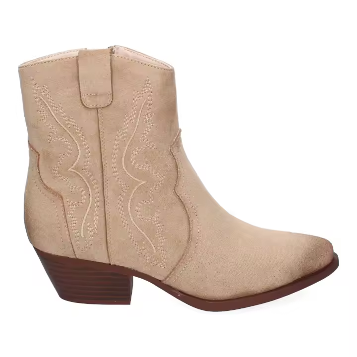 PuntoSalao Botines estilo campero tacón bajo para mujer color beige VRA-1163 - 1