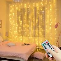 Luces De Cadena LED Para Cortinas 3x3/2/1m Luz Cálida Con Control Remoto Decoración De Navidad Y Bodas Para Dormitorio Y Fiesta - details 1