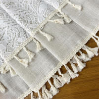 Cortina Boho Valance Blanco En Lona Transparente Para Cocina Baño Farmacia Café Doble Capa Con Borde De Borla Media Ventana - details 6