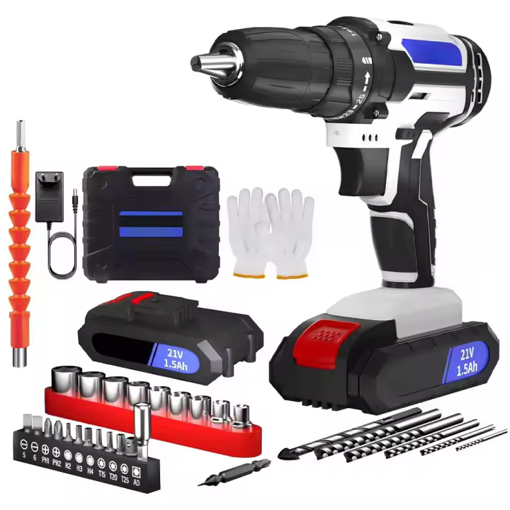 1400RPM Taladro avellanador inalámbrico de 21 V, destornillador eléctrico inalámbrico de 45 Nm con batería de 1500 mAh, 2 velocidades, accesorios 29CS - 1