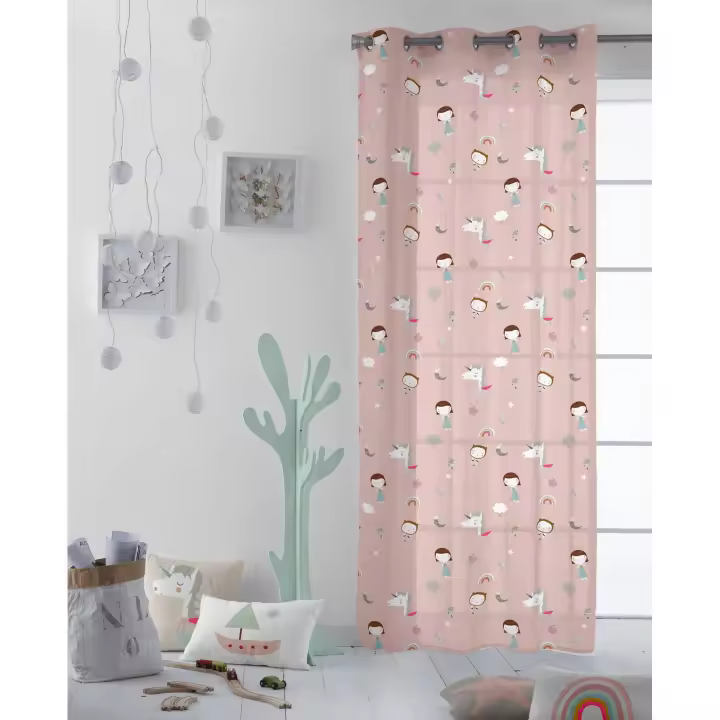 CORTINA CON OJALES INFANTIL 100% ALGODÓN UNICORN WHITE HACIENDO EL INDIO FABRICADO EN ESPAÑA - 1
