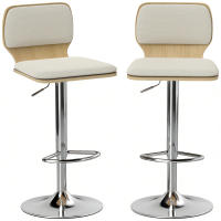 HOMCOM Juego de 2 Taburetes Altos de Cocina Giratorios en 360°, Taburetes de Bar Regulables en Altura de 81-102 cm, Tapizados en Lino, Reposapiés, para Comedor, Mostrador, Beige - details 0