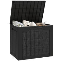 Outsunny Baúl de Almacenaje Exterior 97L Arcón de Jardín Exterior Pequeño de Plástico Impermeable con 2 Asas Integradas y Soporte para Candado 56x41x50 cm Negro - details 0