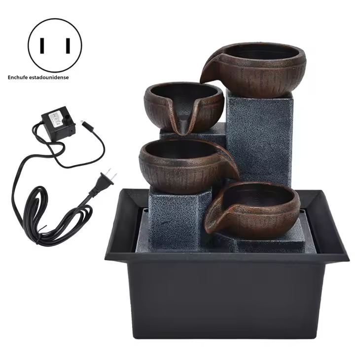 Fuente De Agua Para Mesa Con Luz LED Amarilla Decoración De Oficina Y Sala De Meditación Estilo Feng Shui Relajante Figura De Plástico - 1