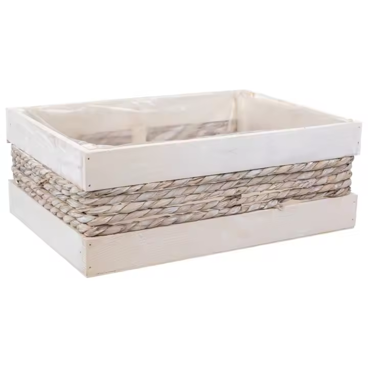 WANDERLUST DECO Cesto de madera y cuerda blanco 35x25x12/31h cm - 1