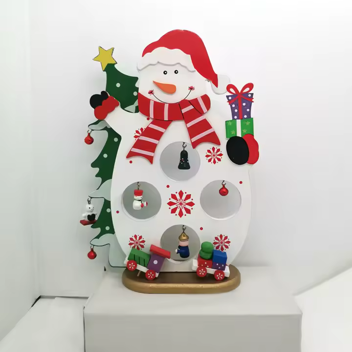 Decoración Navideña De Madera Con SANTA CLAUS Y MUÑECO DE NIEVE Artículos Decorativos Para Escritorio Escena De Navidad - 1