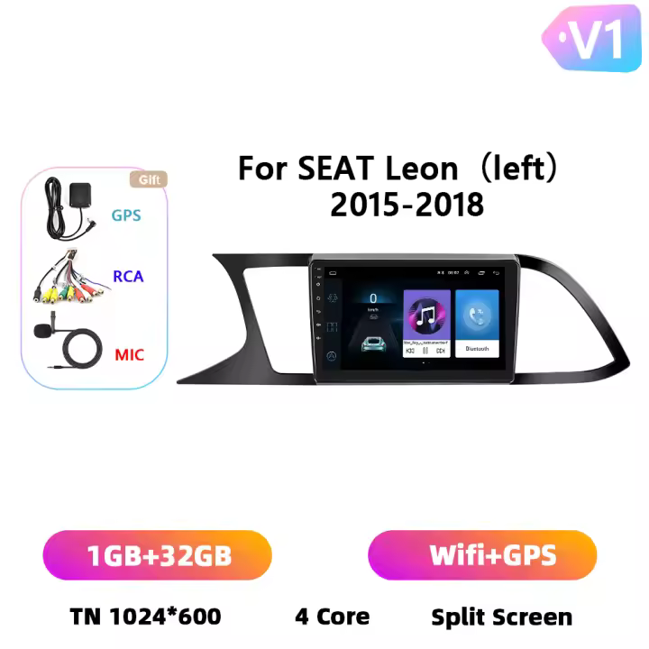 Podofo Radio de coche Android 2 Din para SEAT Leon 2015 2016 2017 2018 Carplay 8+128GB AI Voice WIFI+4G DSP GPS Navegación Multimedia Reproductor de Video - 1