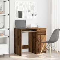 vidaXL Escritorio 86x49x76 cm madera de ingeniería en color Gris hormigón/Roble negro/Madera antigua y más | estructura resistente ideal para salón dormitorio o estudio - details 2
