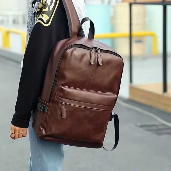Mochila informal de moda para hombre, bolso de cuero impermeable para ordenador portátil - 1