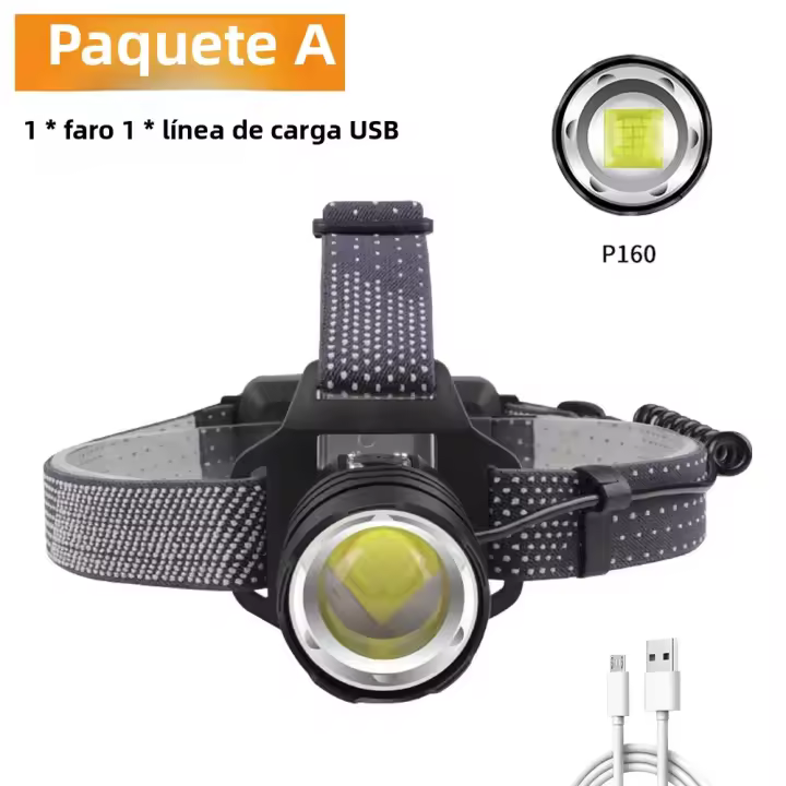 Linterna Frontal LED XHP160 Potente Con Zoom Recargable 3 Modos De Iluminación Para Camping Pesca Senderismo Caza - 1