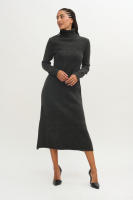 VESTIDO LADY DE PUNTO NEGRO - Vestido Midi Vestido Midi Negro, Black, con Cuello Vuelto, Mangas Largas, Punto, de Color Liso, Elegancia, Poliester, Polyester, Acrilico, Elastano - details 0