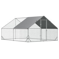 PawHut Gallinero de Exterior Grande Jaula Cercado de Acero Galvanizado con Techo de PE y Cerradura para Conejos Aves de Corral Plata - details 0