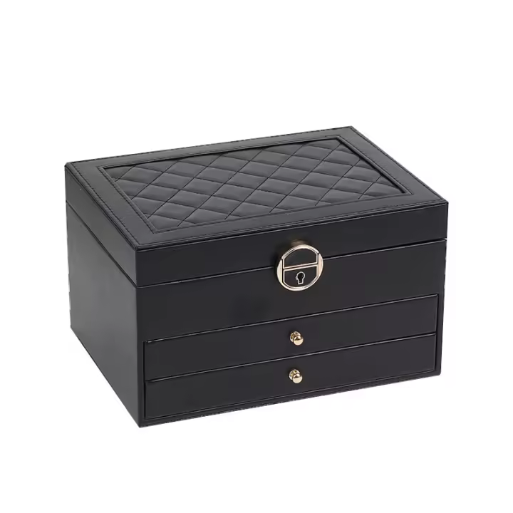 Caja de almacenamiento de Perfume de cuero de 3 Capas de gran capacidad, Caja de joyería, soporte para Cosméticos, Caja de almacenamiento para Collares, pendientes y anillos para Mujer - 1